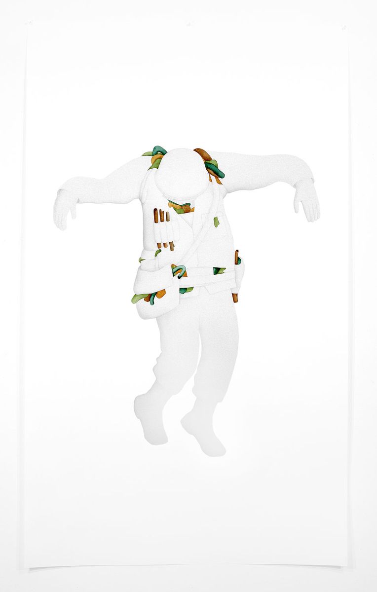 One with Nature 009, 2005, aguarela sobre papel, 180x106 cm.